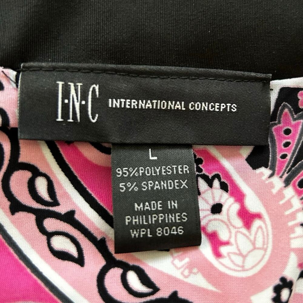 INC International Concepts Pink Paisley V Neck Dress Long Sleeve Size L Midi - Picture 5 of 7